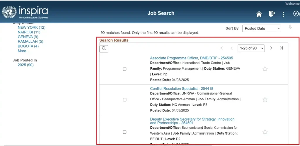 un job search results
